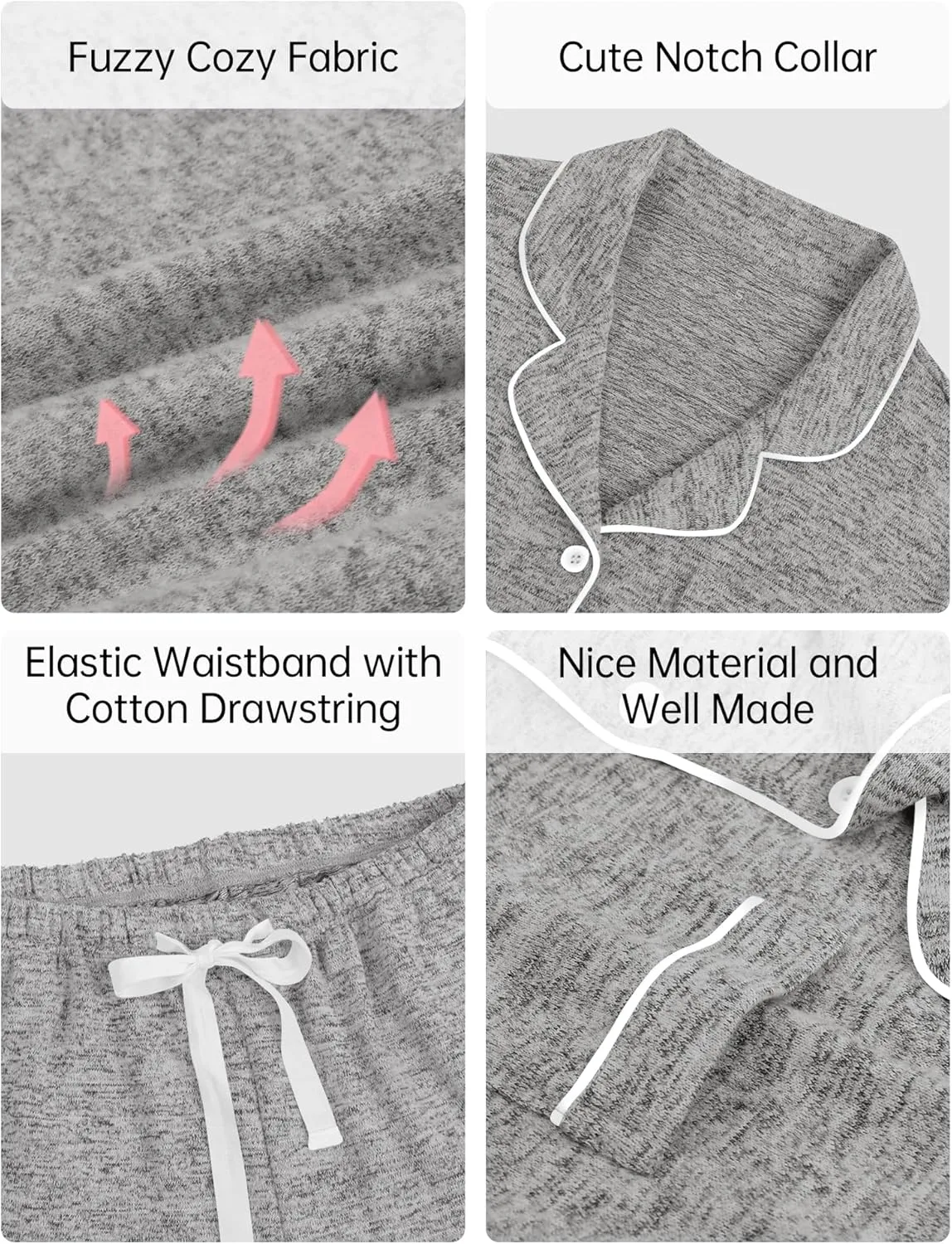 Pajamas For Women Set 2 Piece Pjs Set Long Sleeve Button Up Lounge Set Sleep Wear With Pockets