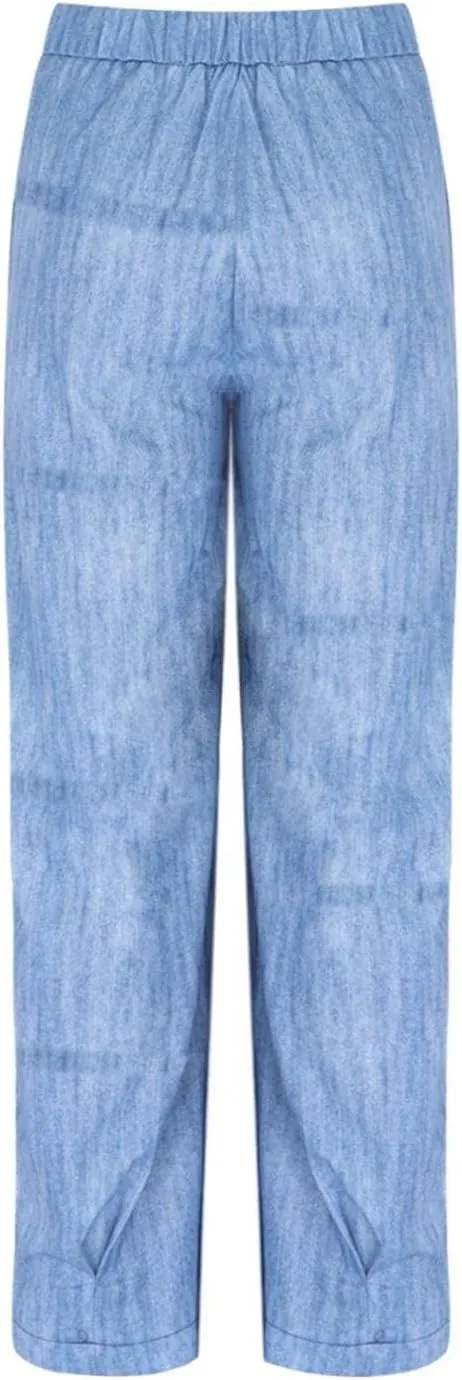 Pants for Women Women's Wide Leg Baggy Jeans Plus Size Loose Elastic Waist Denim Pants with Deep Pockets