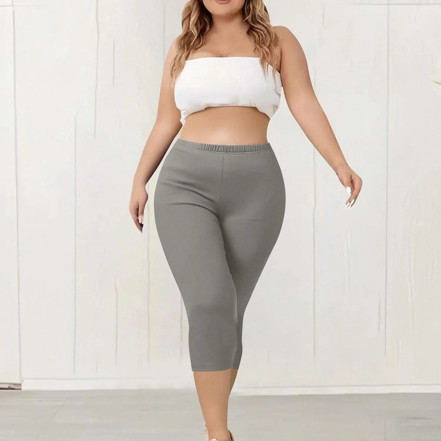 Plus Size Capri Leggings for Women High Waist Tummy Control Stretchy Workout Yoga Pants Casual Summer Capri Pants