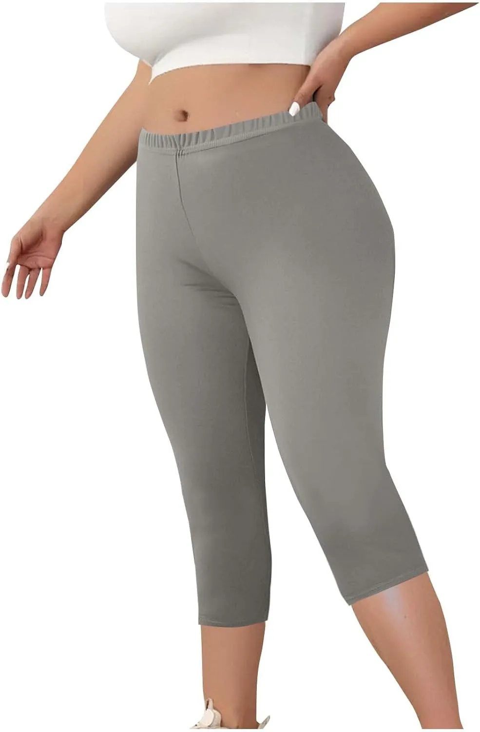 Plus Size Capri Leggings for Women High Waist Tummy Control Stretchy Workout Yoga Pants Casual Summer Capri Pants
