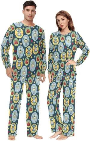 QUGRL Unisex Pajama Set for Women Men Long Sleeve Couples Matching Pjs Set with Pockets 2 Piece Lounge Set Sleepwear