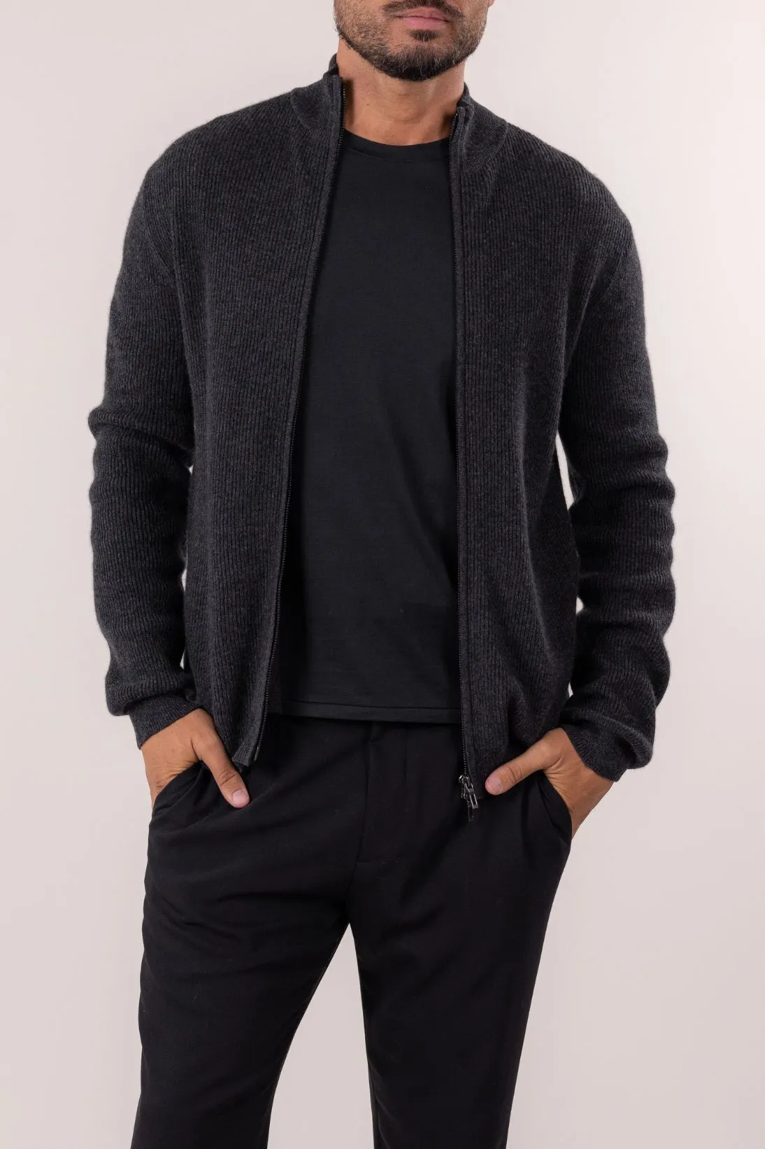 RIBBED ZIP CARDIGAN