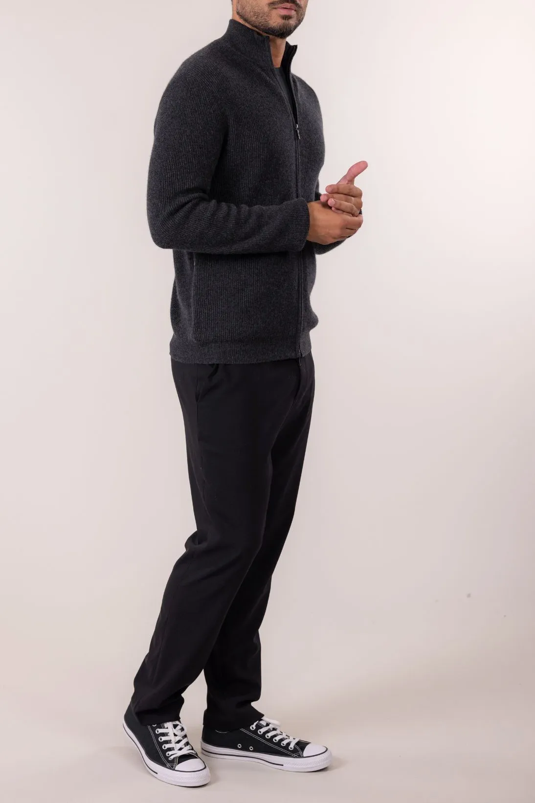 RIBBED ZIP CARDIGAN