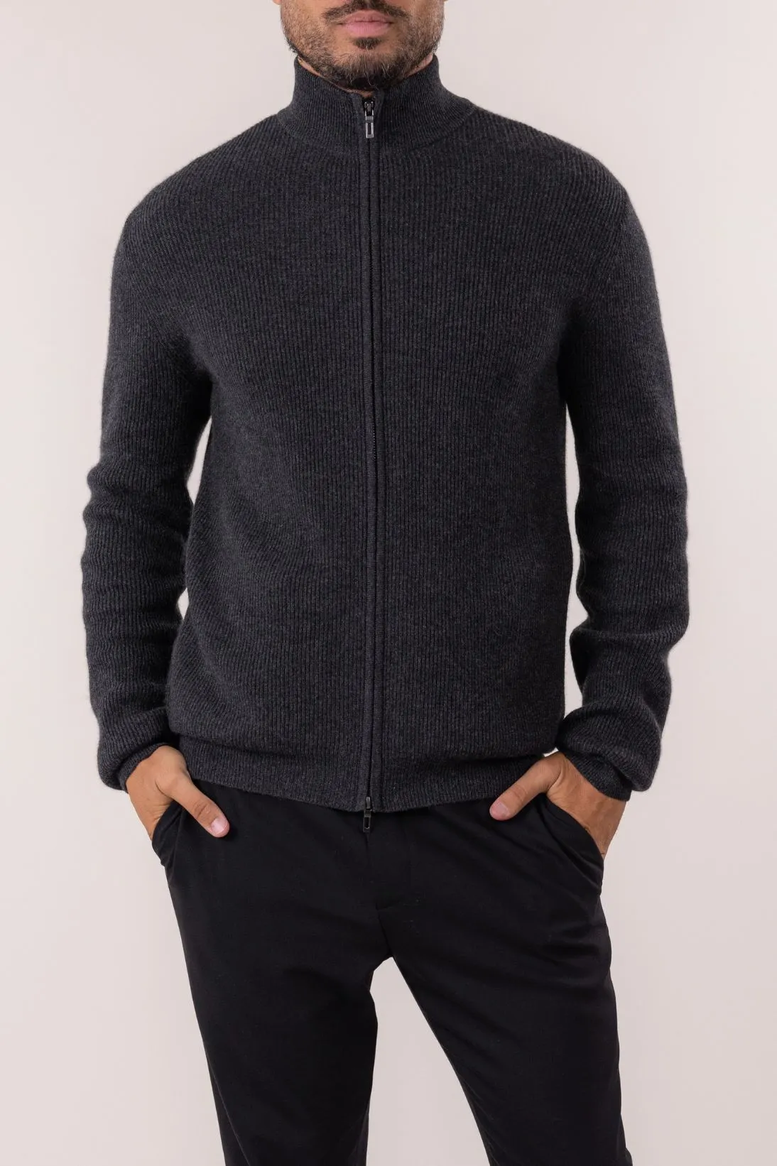 RIBBED ZIP CARDIGAN