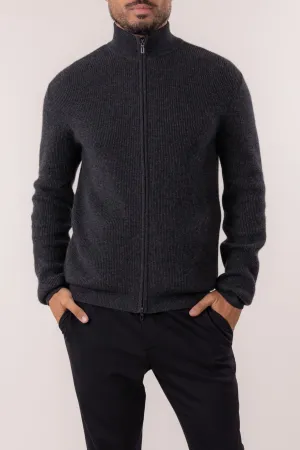 RIBBED ZIP CARDIGAN