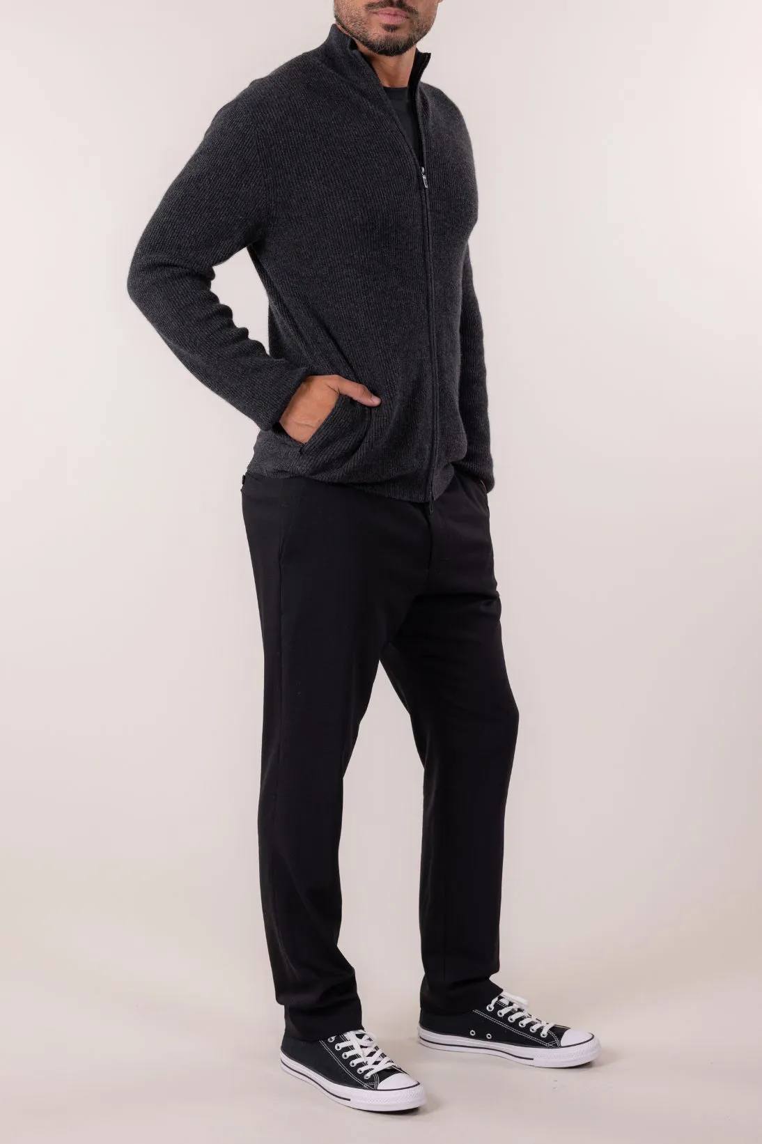 RIBBED ZIP CARDIGAN