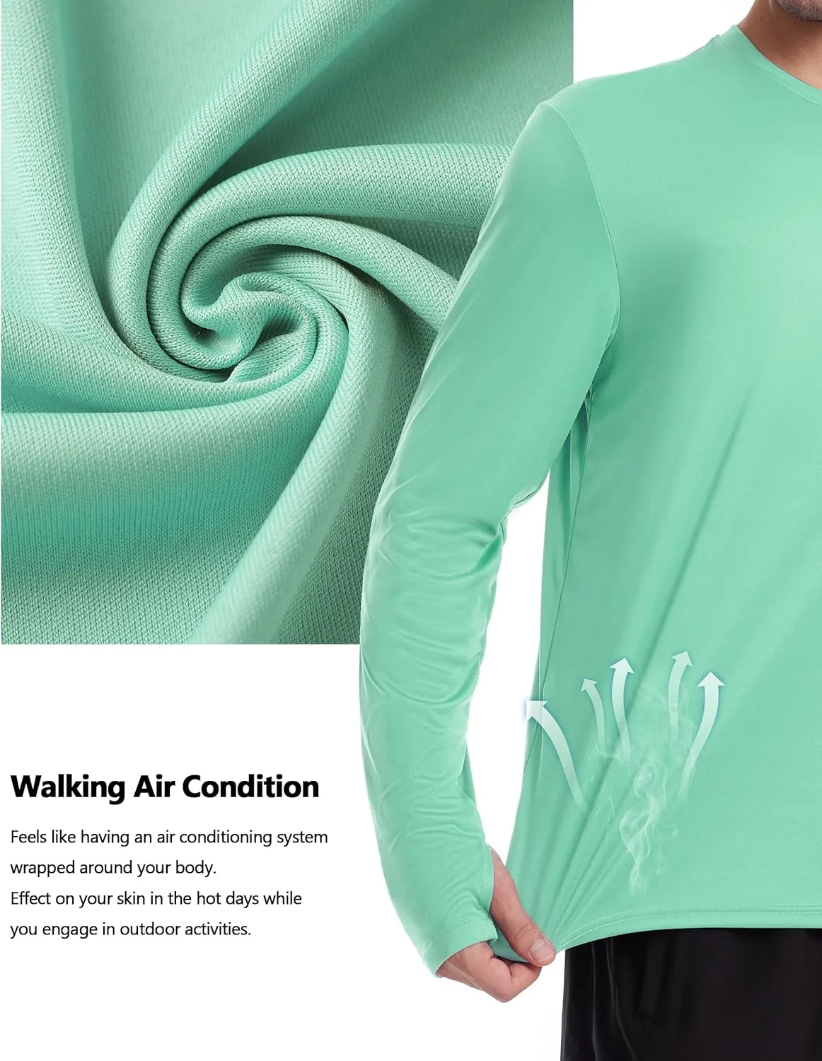 Roadbox Men's UPF 50  UV Sun Protection Shirts, SPF Long Sleeve Lightweight Water Swim Rash Guard for Fishing Running Hiking