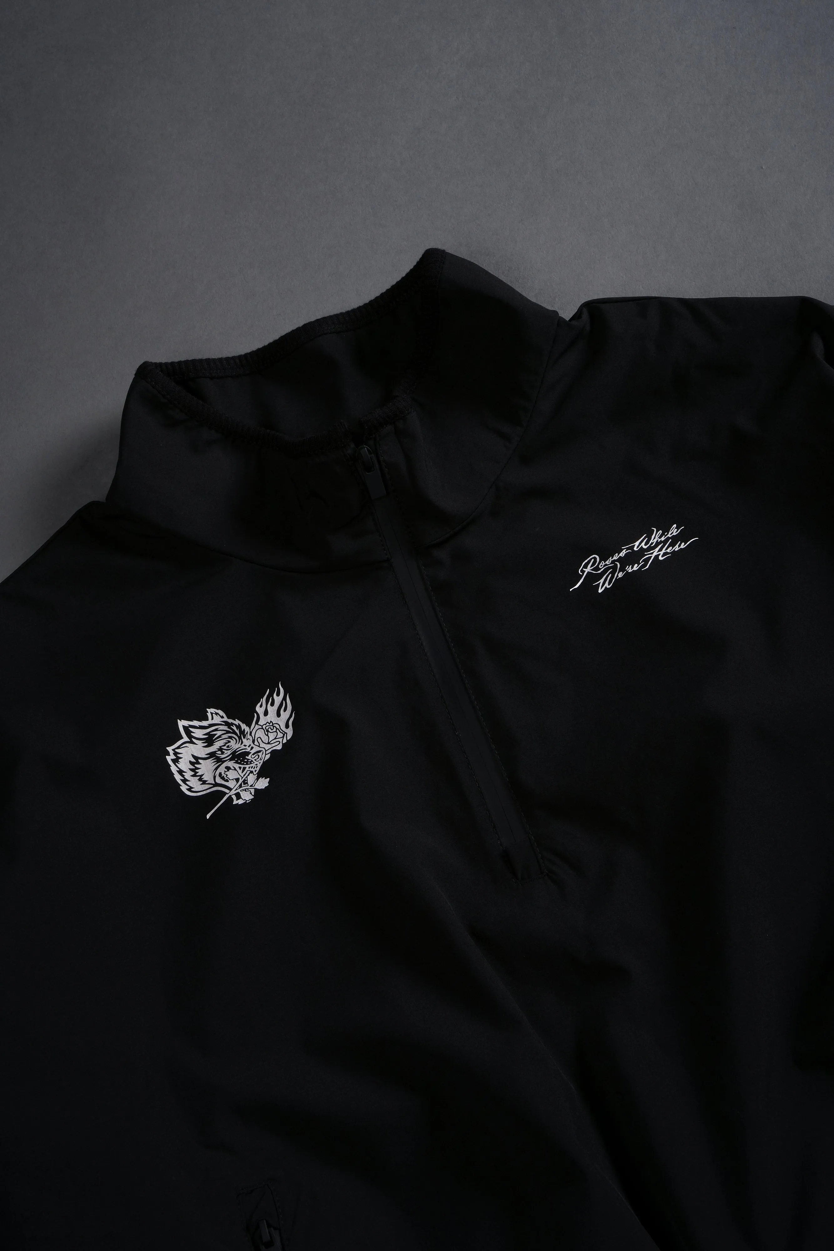 Roses While We're Here Cropped Zip Mockneck Sweater in Black
