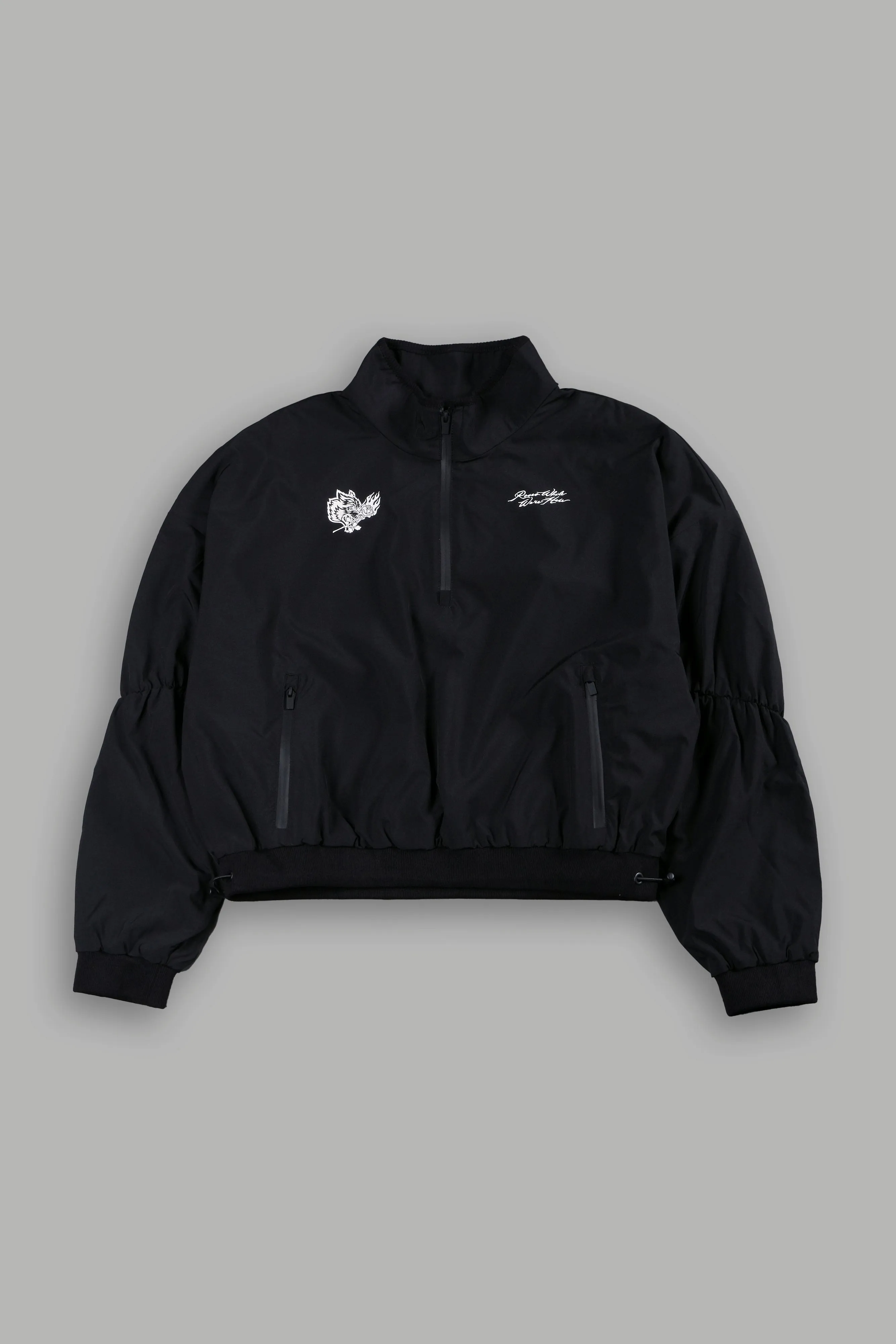 Roses While We're Here Cropped Zip Mockneck Sweater in Black
