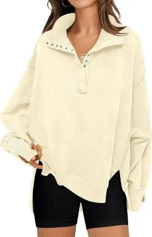 RUBZOOF Oversized Sweatshirt for Women Trendy Button Henley Neck Pullover Long Sleeve Tops Casual Fall Clothes XS-XL