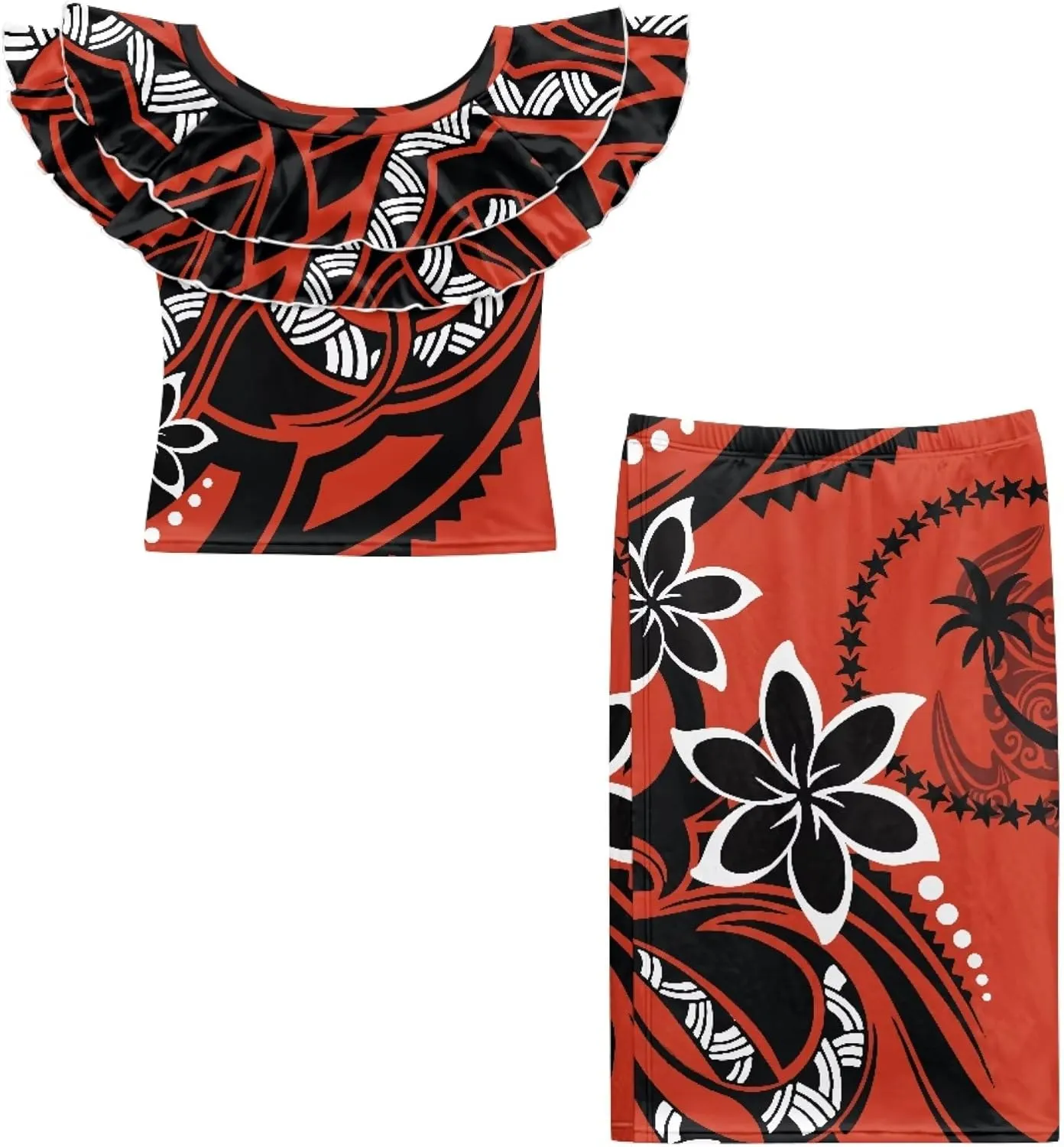 Samoa Couple Outfit Polynesian Dress for Women Traditional Puletasi Shirts for Men Strapless Ruffle Dresses