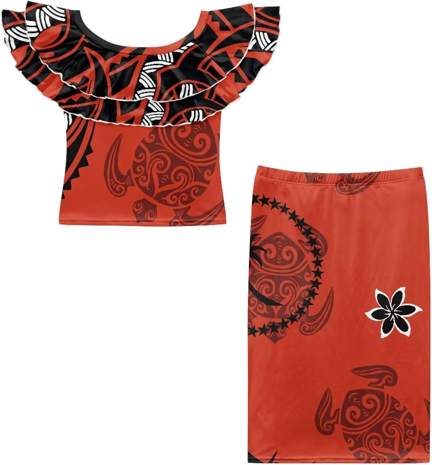 Samoa Couple Outfit Polynesian Dress for Women Traditional Puletasi Shirts for Men Strapless Ruffle Dresses