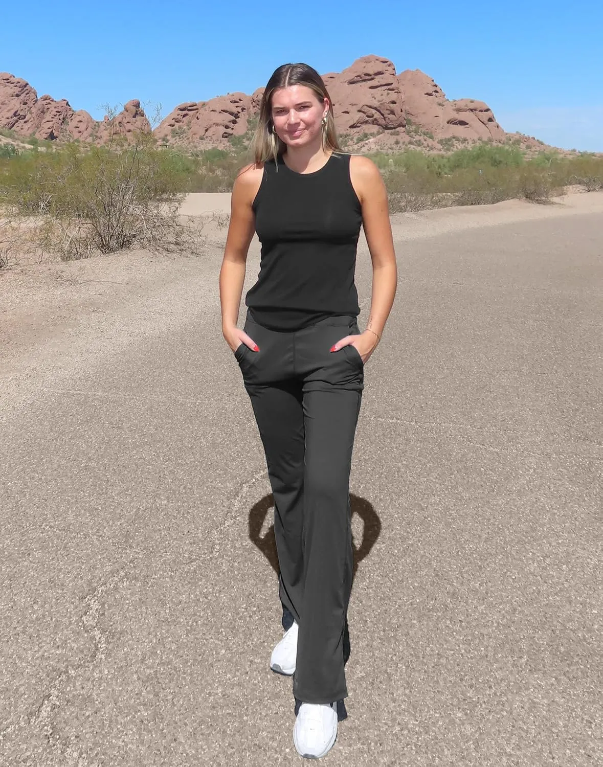SANTINY Bootcut Pants for Women 28.5"/30.5"/32" Loose High Waisted Wide Leg Leggings Dress Work Flare Yoga Pants with Pockets