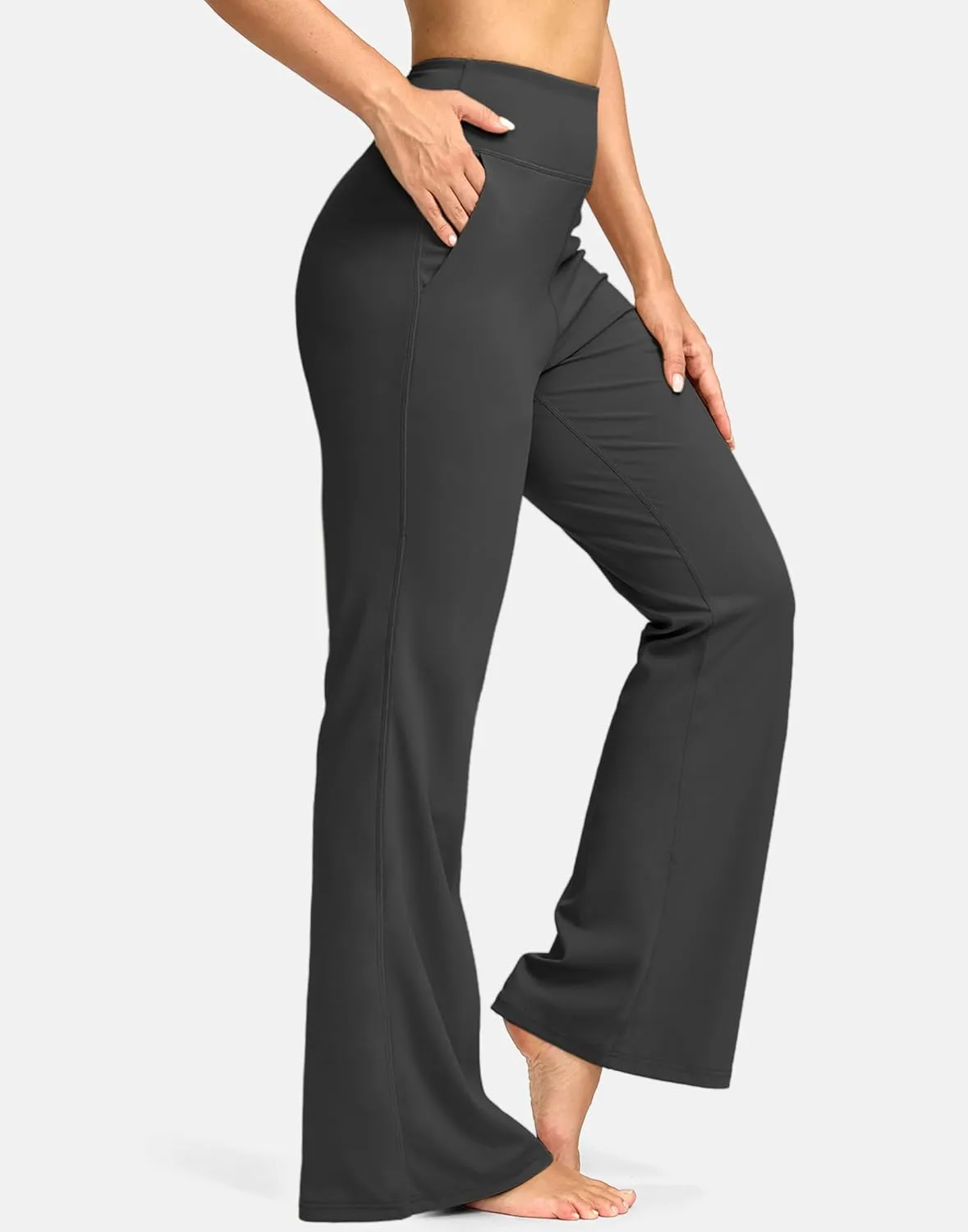 SANTINY Bootcut Pants for Women 28.5"/30.5"/32" Loose High Waisted Wide Leg Leggings Dress Work Flare Yoga Pants with Pockets