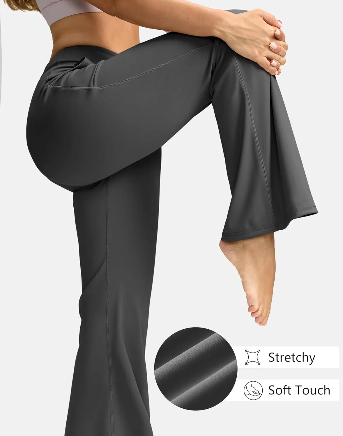 SANTINY Bootcut Pants for Women 28.5"/30.5"/32" Loose High Waisted Wide Leg Leggings Dress Work Flare Yoga Pants with Pockets