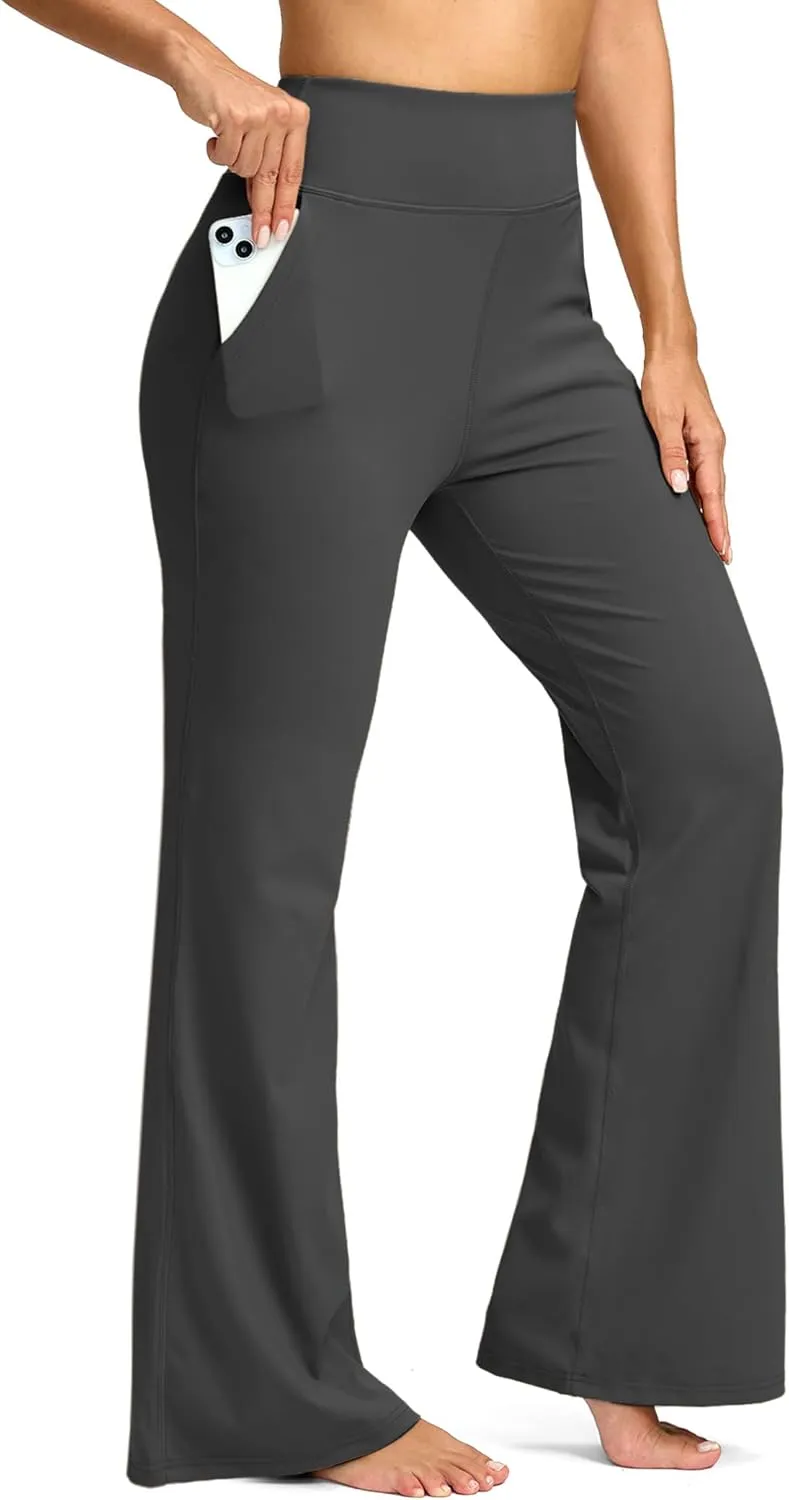 SANTINY Bootcut Pants for Women 28.5"/30.5"/32" Loose High Waisted Wide Leg Leggings Dress Work Flare Yoga Pants with Pockets