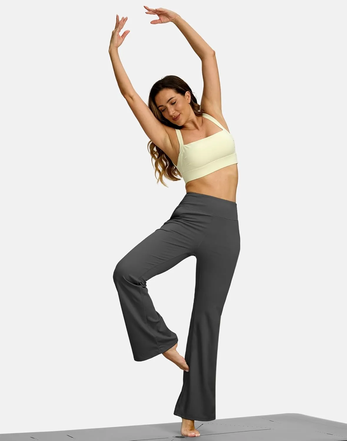 SANTINY Bootcut Pants for Women 28.5"/30.5"/32" Loose High Waisted Wide Leg Leggings Dress Work Flare Yoga Pants with Pockets