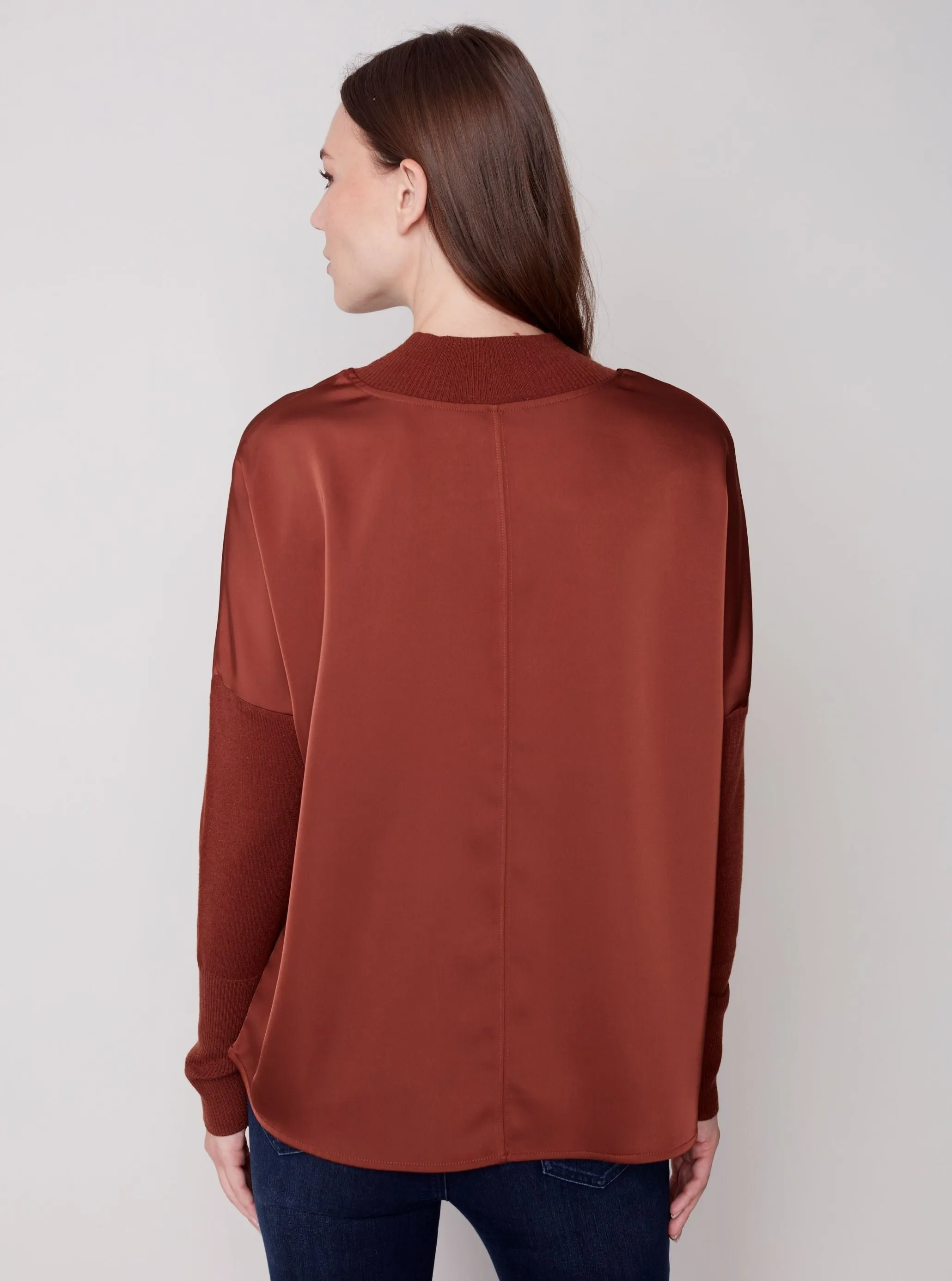 Satin Mock Neck Top [Cinnamon-C1345]