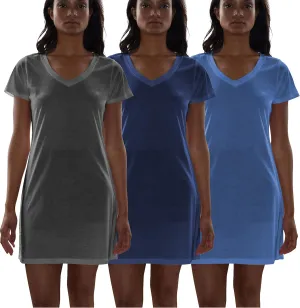 Sexy Basics Women's Cotton Soft V-Neck Sleepwear Shirt/Nightwear Shirt -Multi Pack