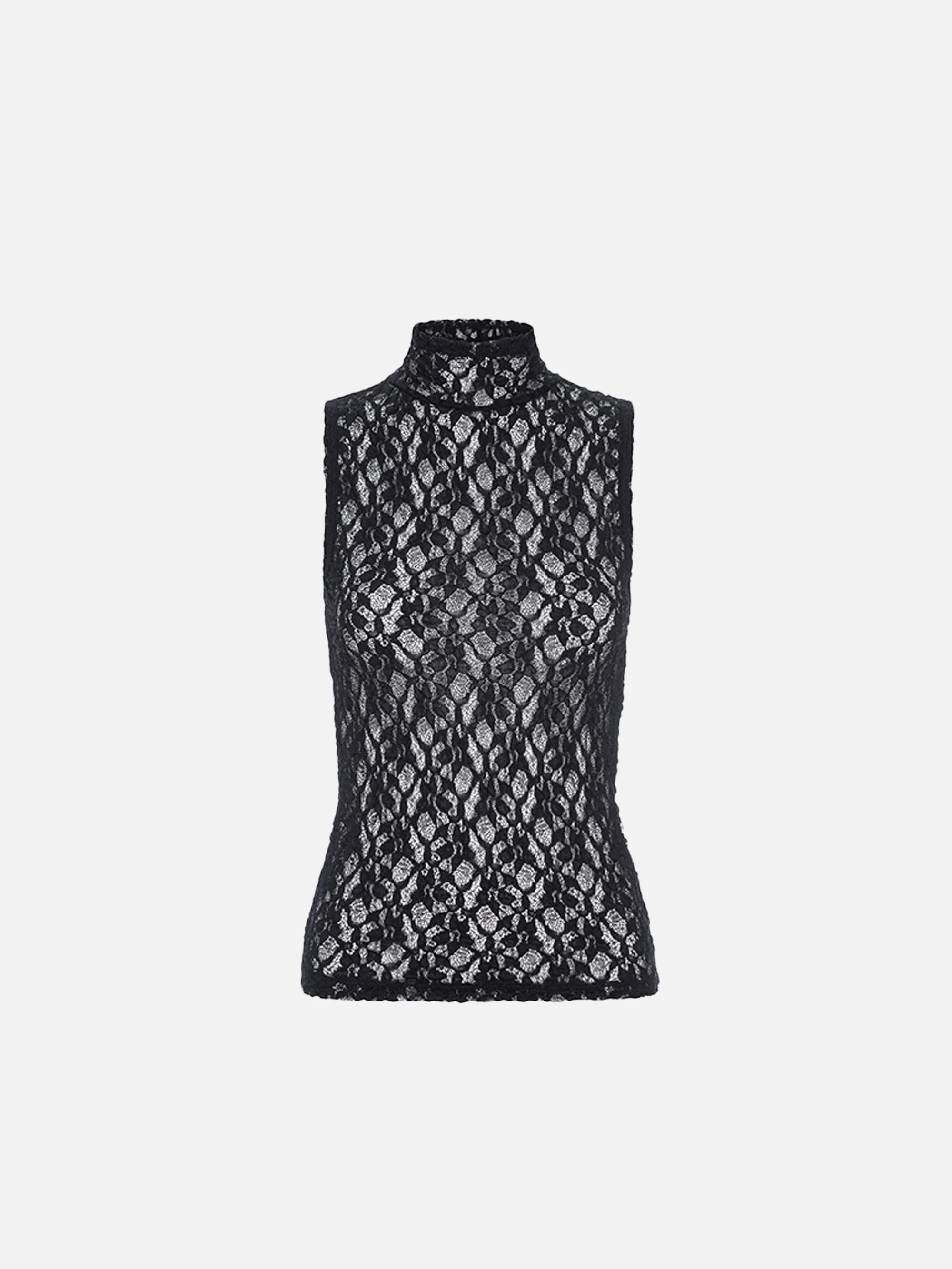 Sleeveless Mesh Mockneck Top -- Black