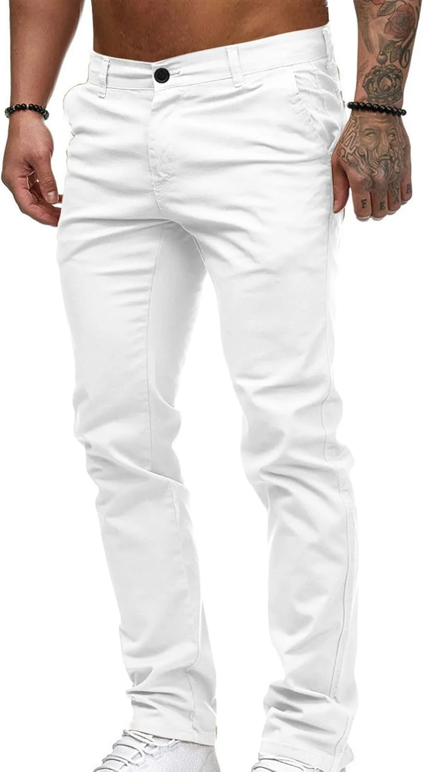 Slim Fit Stright Pants for Men Dress Flat-Front Stretch Chino Pants Casual Full Length Golf Travel Slacks