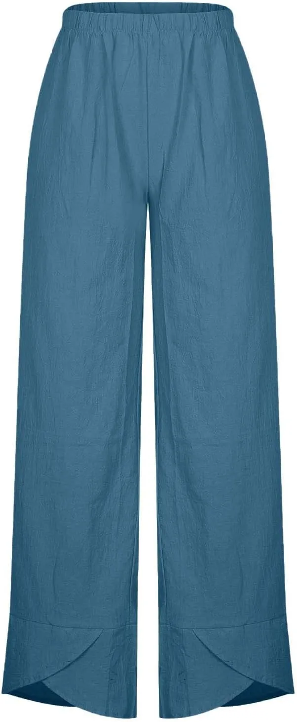 SMIDOW Capri Pants for Women Cotton Linen Wide Leg Capris Casual Summer Cropped Pants Beach Elastic Waist Baggy Crop Trousers