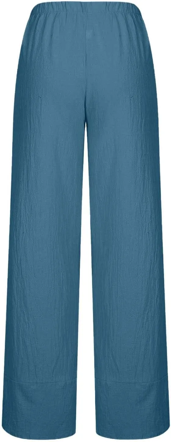 SMIDOW Capri Pants for Women Cotton Linen Wide Leg Capris Casual Summer Cropped Pants Beach Elastic Waist Baggy Crop Trousers