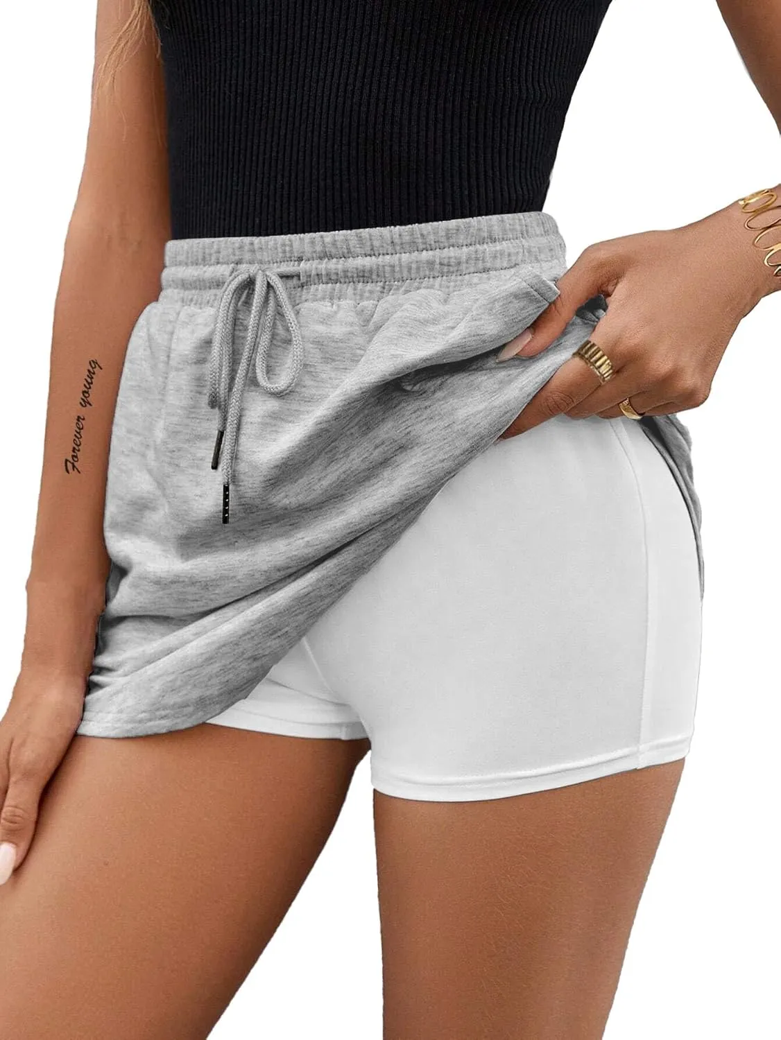 SOFIA'S CHOICE Women's Drawstring Sweat Skirt High Waist Mini Skirts Skorts with Pockets