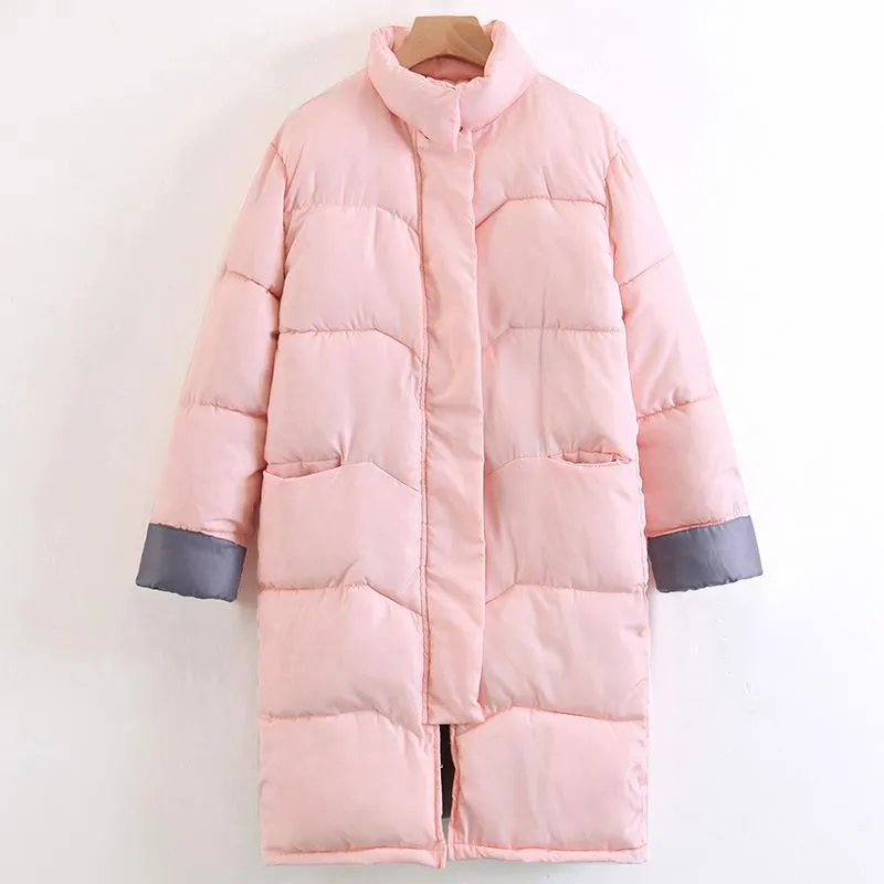 Stand Collar Solid Color Women Oversized Long Down Coat