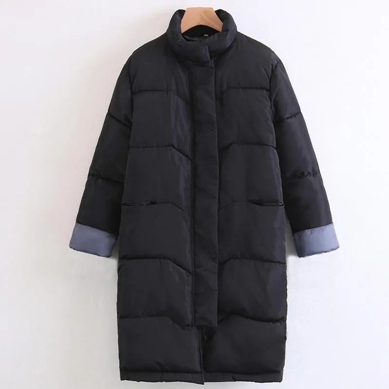 Stand Collar Solid Color Women Oversized Long Down Coat