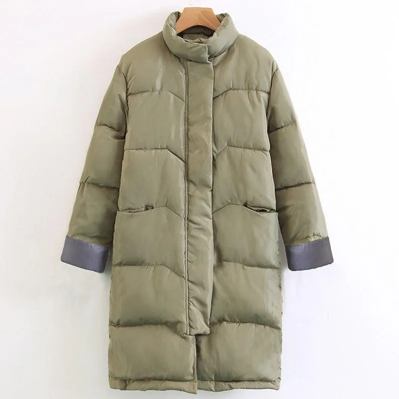 Stand Collar Solid Color Women Oversized Long Down Coat