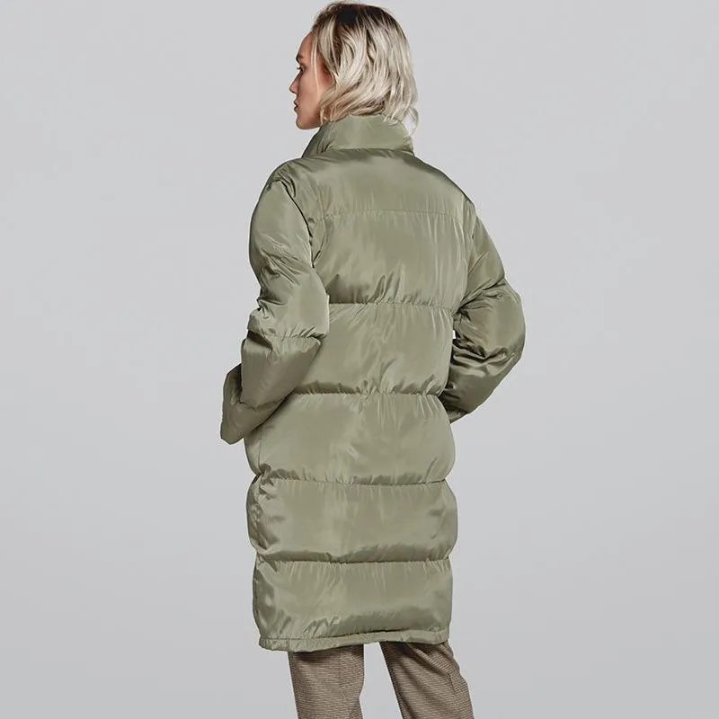 Stand Collar Solid Color Women Oversized Long Down Coat
