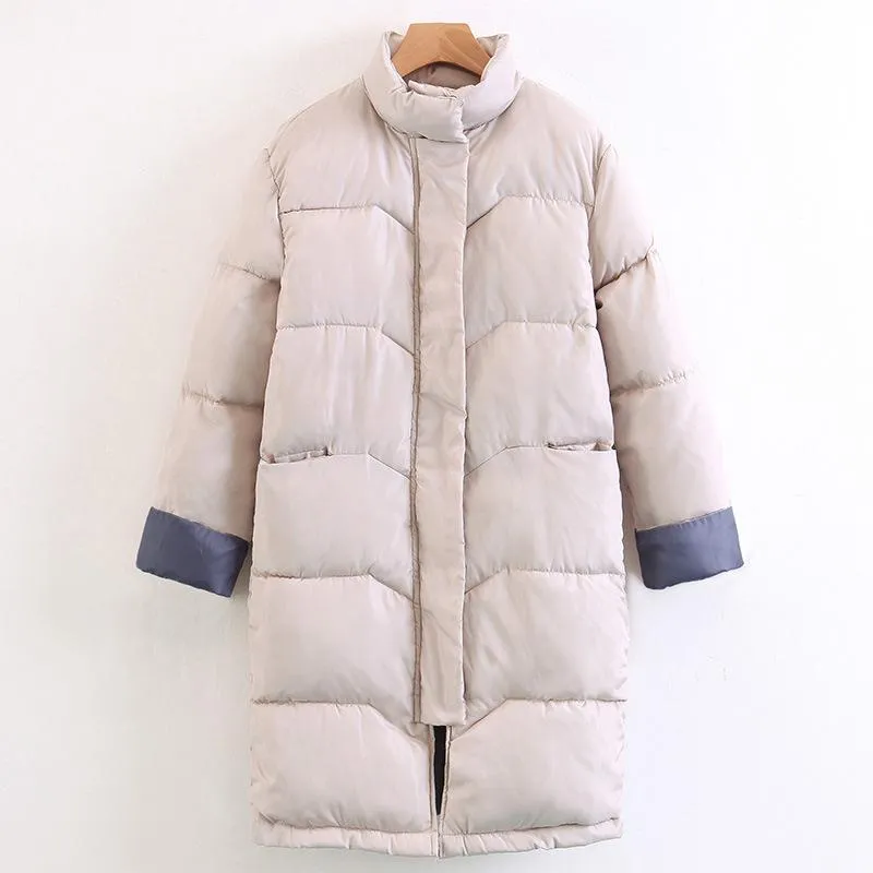 Stand Collar Solid Color Women Oversized Long Down Coat