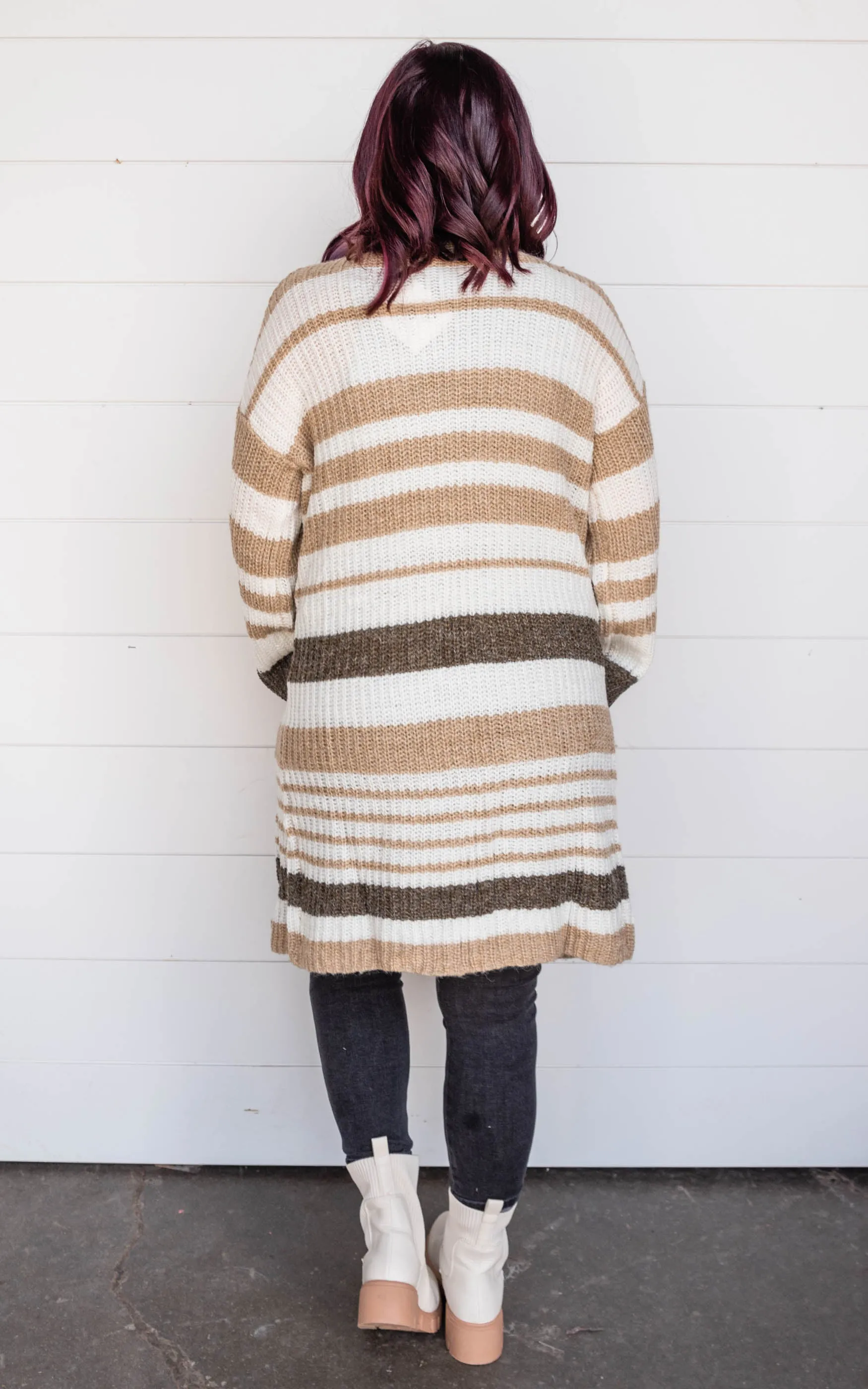 Striped Chunky Knit Full Body Cardigan with Bell Sleeves - Final Sale