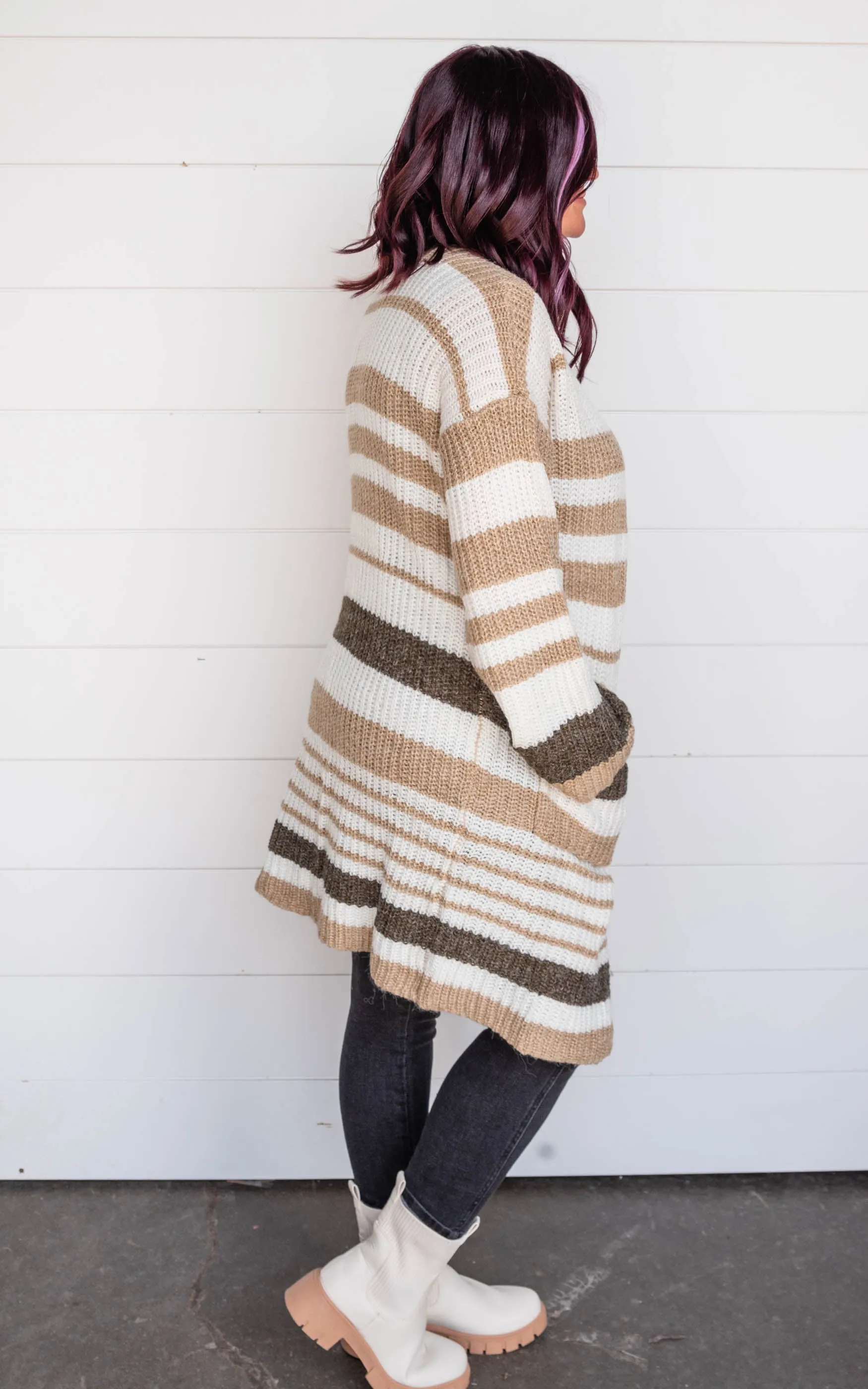 Striped Chunky Knit Full Body Cardigan with Bell Sleeves - Final Sale