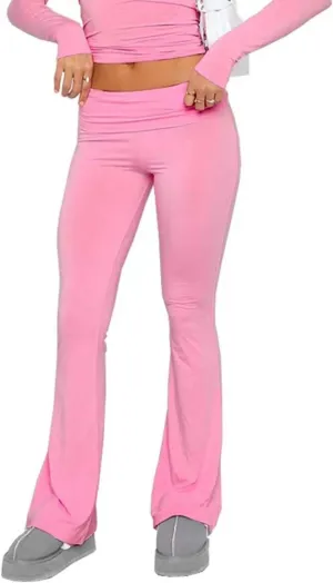 Sumleno Women Y2k Skinny Pants Flare Leggings Low Rise Fold Over Waist Bootcut Stretchy Yoga Sweatpants Lounge Streetwear