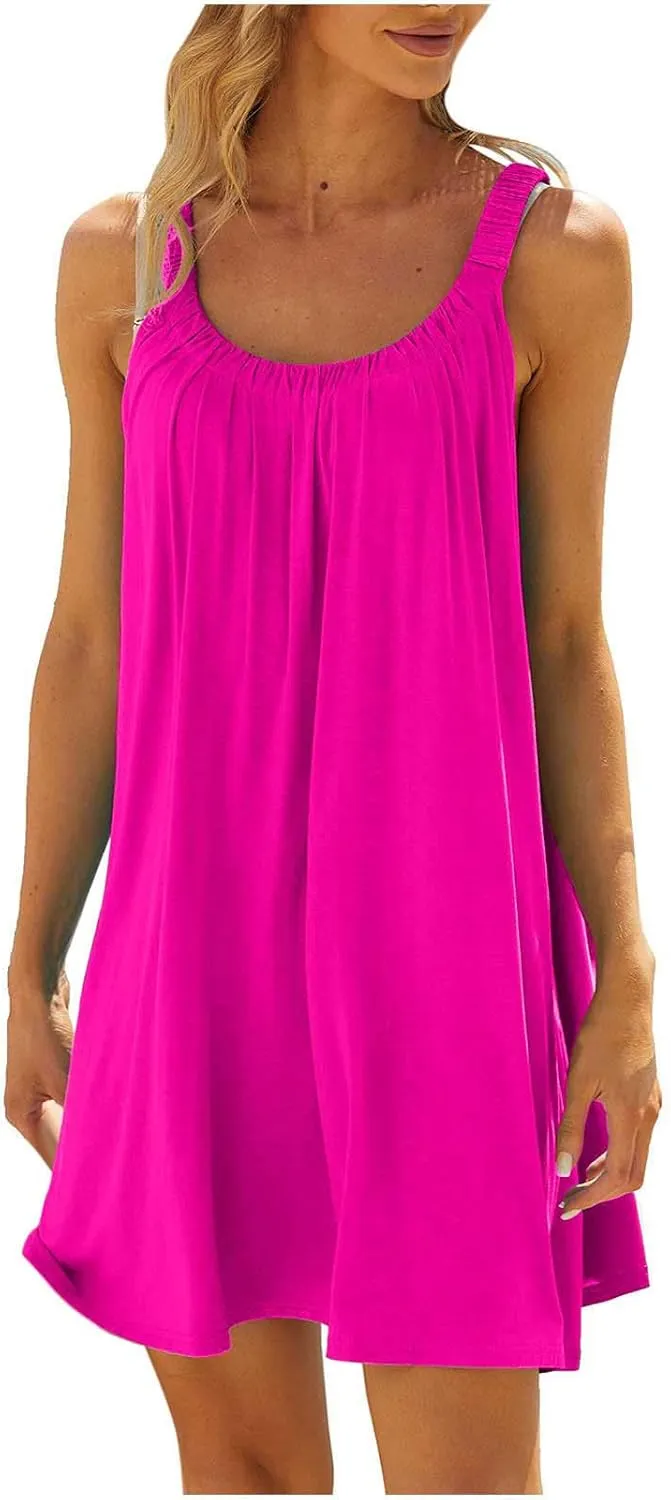 Sun Dresses Women Sleeveless Crewneck Mini Dress Ruffle Summer Beach Coverup Sundress Casual Hawaiian Outfits