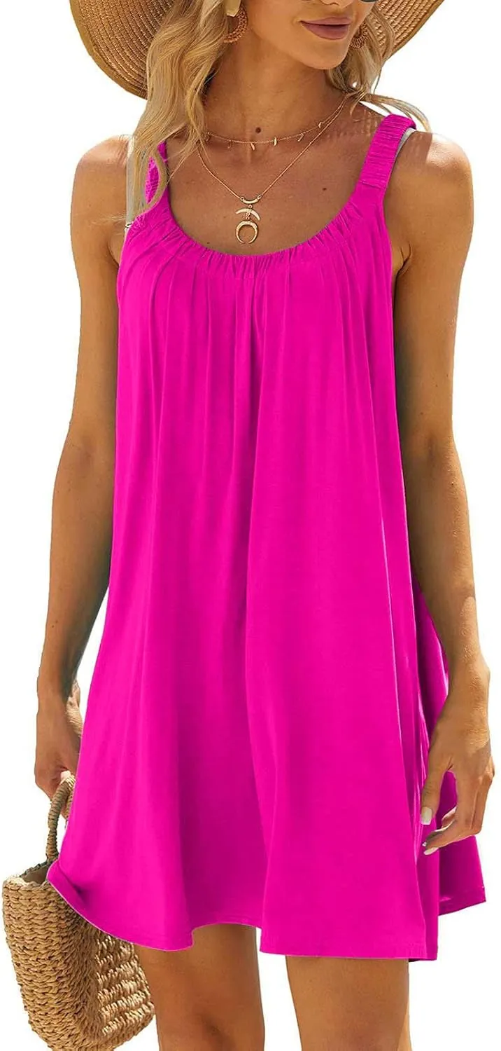 Sun Dresses Women Sleeveless Crewneck Mini Dress Ruffle Summer Beach Coverup Sundress Casual Hawaiian Outfits