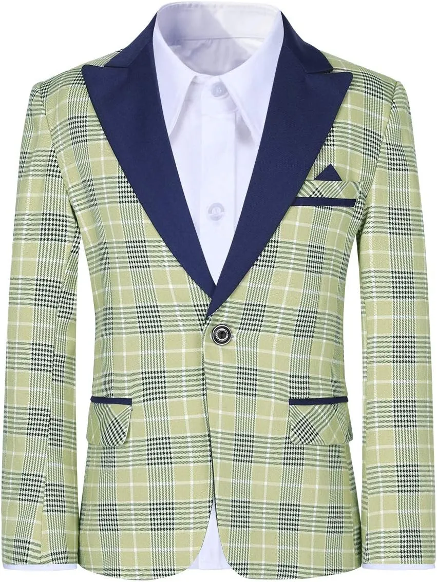 SWOTGdoby Boys Suits 3 Piece Slim Fit Check Plaid Kids Tuxedo Suits for Boys Formal Dress Blazer Jacket Pants Vest Wedding