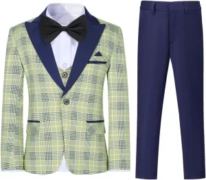 SWOTGdoby Boys Suits 3 Piece Slim Fit Check Plaid Kids Tuxedo Suits for Boys Formal Dress Blazer Jacket Pants Vest Wedding