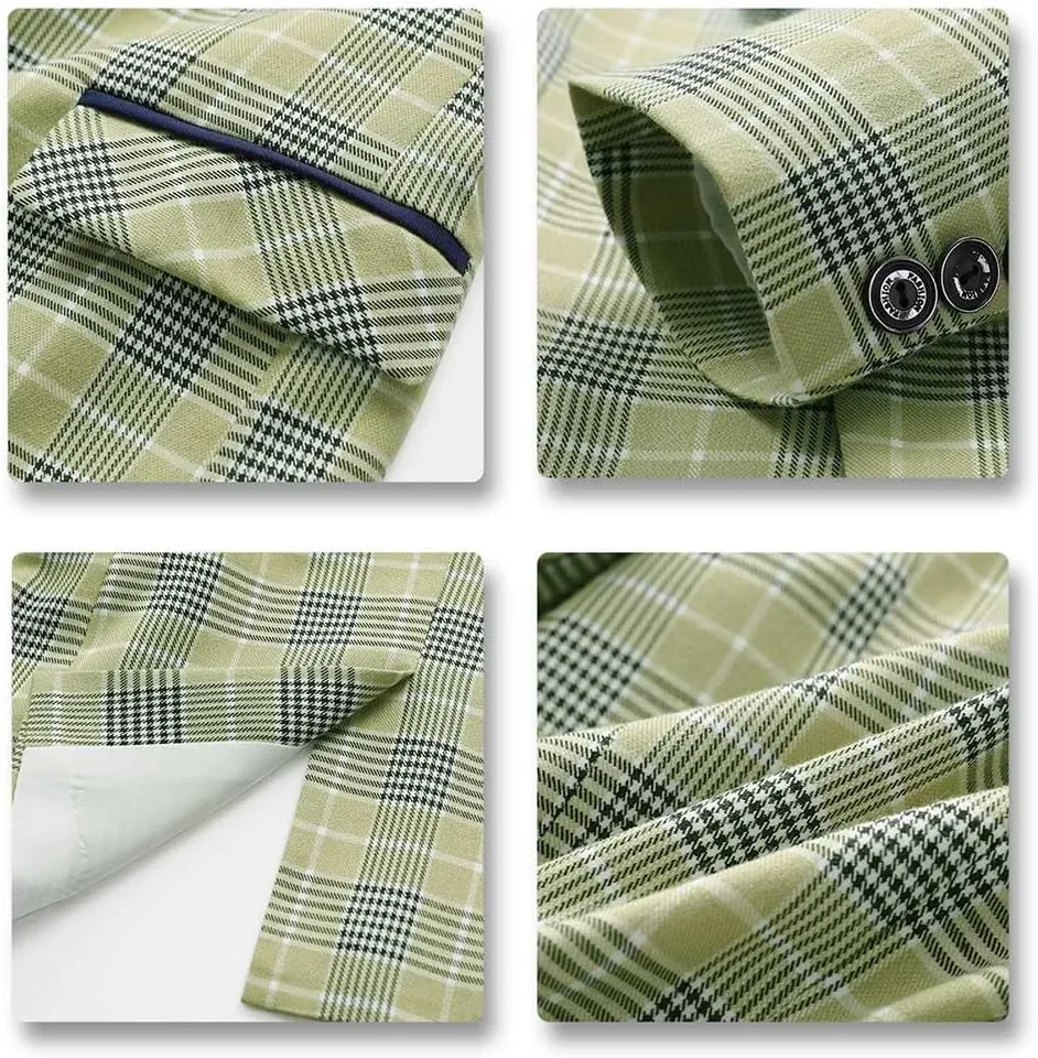 SWOTGdoby Boys Suits 3 Piece Slim Fit Check Plaid Kids Tuxedo Suits for Boys Formal Dress Blazer Jacket Pants Vest Wedding
