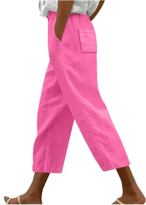 TANGNADE Petite Capris for Women Petite Length Casual Loose Drawstring Wide Cropped Trousers with Pocket Beach Clothes