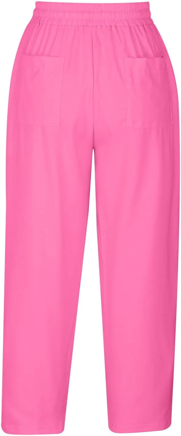 TANGNADE Petite Capris for Women Petite Length Casual Loose Drawstring Wide Cropped Trousers with Pocket Beach Clothes
