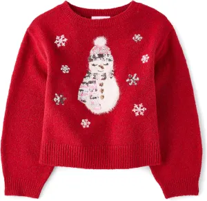 The Children's Place Girls' Long Sleeve Crew Neck Pullover Sequin Sweater