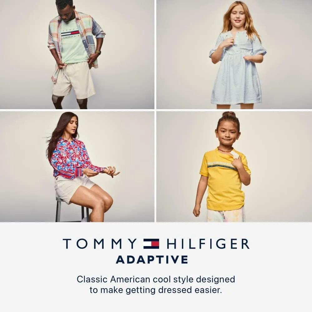 Tommy Hilfiger Men's Adaptive Short Sleeve Flag Polo Shirt with Magnetic Buttons in Custom Fit