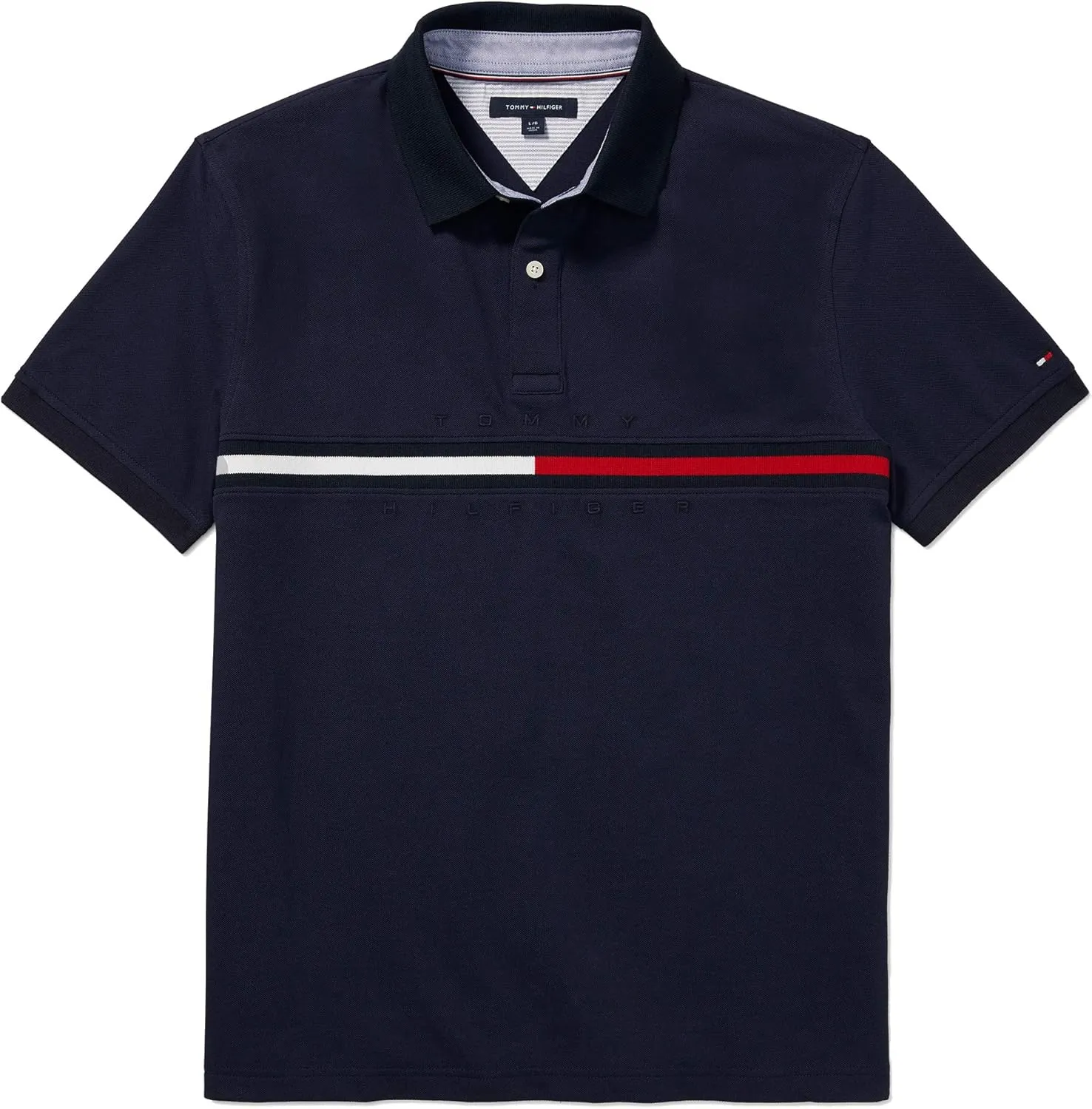 Tommy Hilfiger Men's Adaptive Short Sleeve Flag Polo Shirt with Magnetic Buttons in Custom Fit