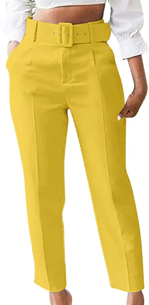 Uillui Dress Suit Pants for Women Business Casual Straight Leg Trouser Dressy High Waist Office Work Pant Slacks with Belted
