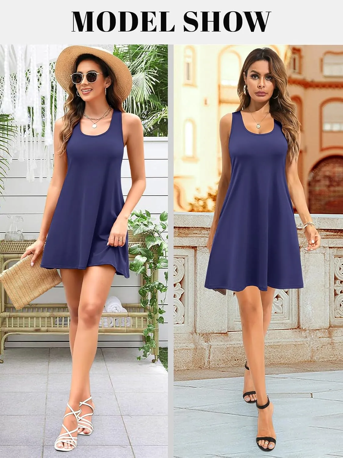 V FOR CITY Summer Dresses with Built in Bra Women Pockets Beach Sundress Casual Loose Sleeveless Racerback Tank Dress