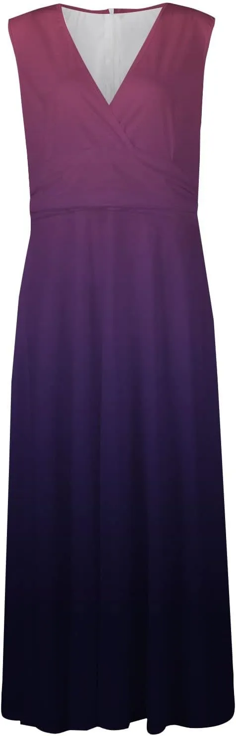 Vacation Dresses for Women, Summer Beach Plus Size V-Neck Sleeveless Fashion Dress Flowy Floral Printing Long Dresses
