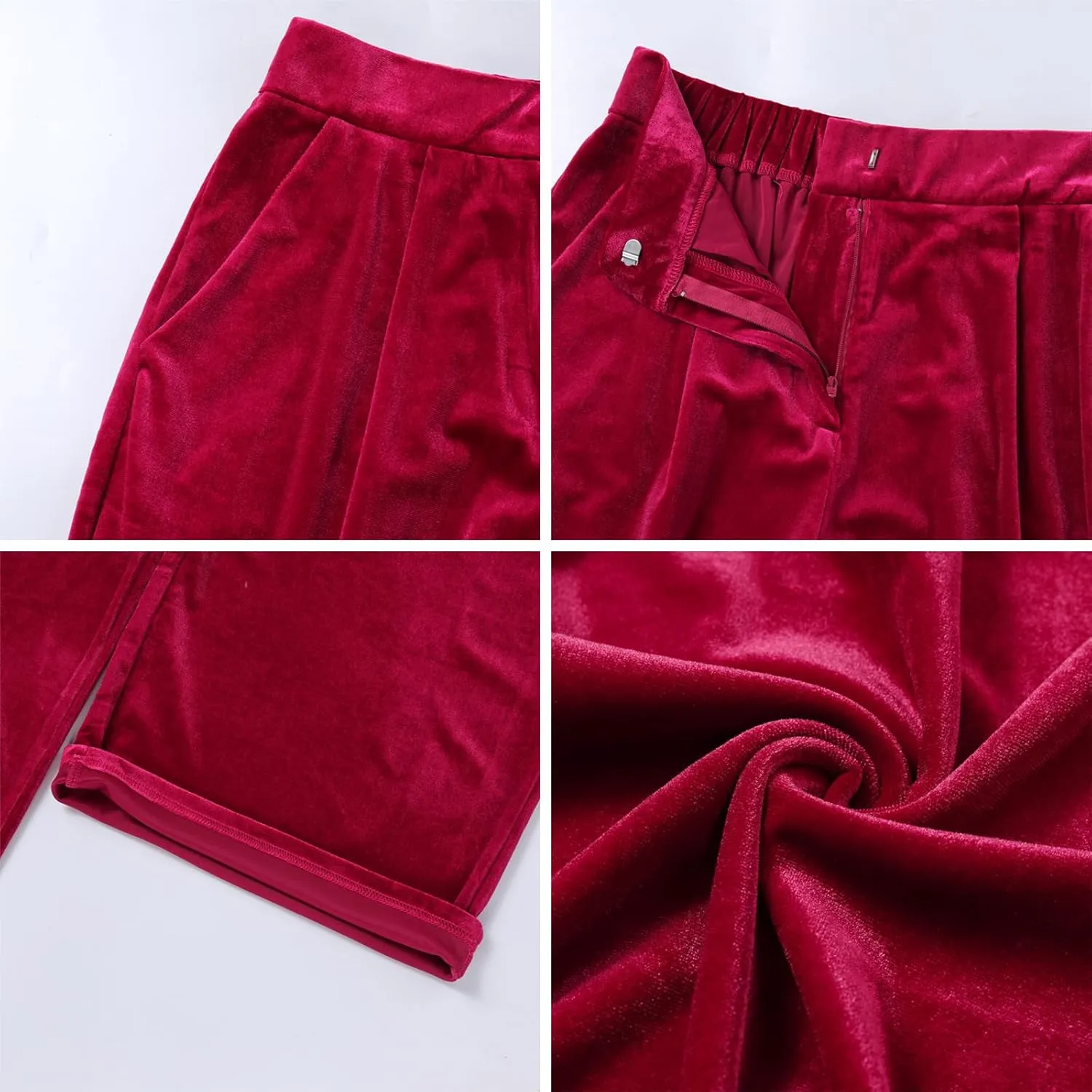 Velvet Pants for Women High Waist Loose Wide Leg Pants Casual Office Velour Long Trousers with Pockets
